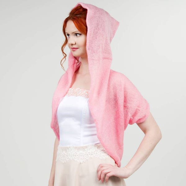 Veste à capuche cardigan haut tricoté pull festif rose