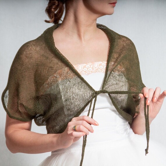 Linen Bolero Knit Linen Cover up Wrap Khaki Bolero Shrug - Etsy
