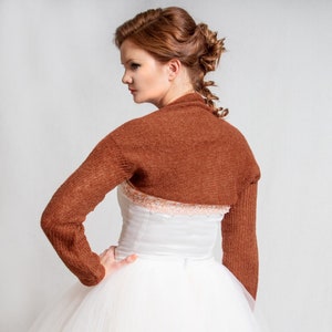 Wedding Bolero, Bridesmaid sweater, Evening shrug, Knit bolero, soft bolero, Bridal Cover up knitted cape handmade brushed alpaca silk shrug image 4