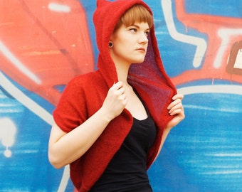 Hooded Bolero Knitted mohair Hoodie Red Jacket Red Riding Hood festive clothing cosplay top