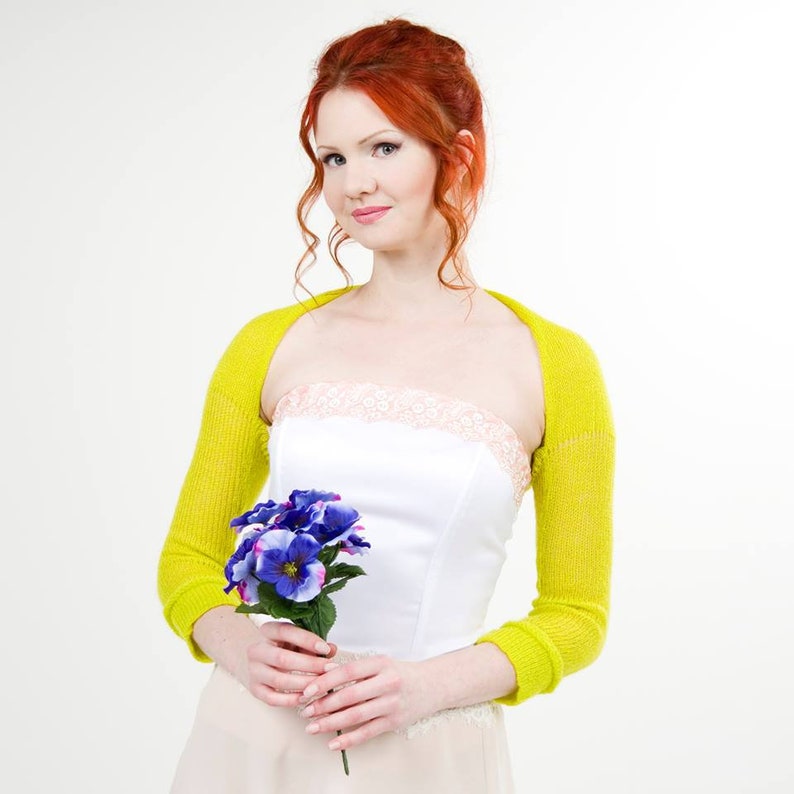 Knit mohair shrug bolero bridesmaid jacket yellow sweater Etsy