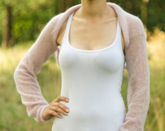 Bridal Sweater Light Pink Bolero Wedding jacket Knit Shrug Soft Mohair Silk Elegant Cover Up