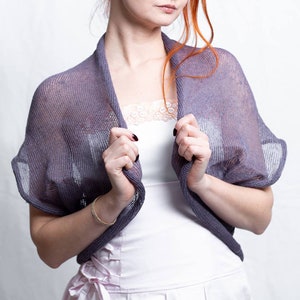 Linen Bolero Wedding Jacket, Cover up, knit Natural linen Cardigan, Cape, Violet wrap