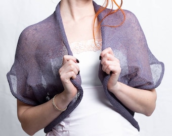 Bolero de lino, chaqueta de punto, chaleco de verano hecho a mano, color violeta.
