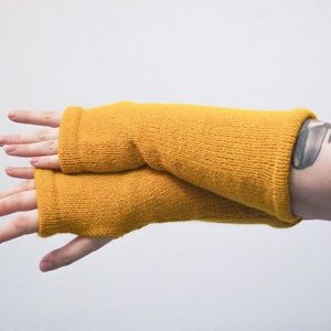 Fingerless Gloves Mustard Arm Warmers yellow mittens knit Boho handmade gift image 3