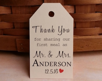25 Thank You for Sharing Our First Meal as Mr. & Mrs. Wedding Favor Tags, Custom Wedding Favor Tags, Custom Wedding Tags