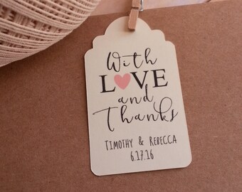 25 With Love and Thanks Favor Tags, Wedding Favor Tags, Wedding Thank You Favor Tags, Favor Tags with No Hole