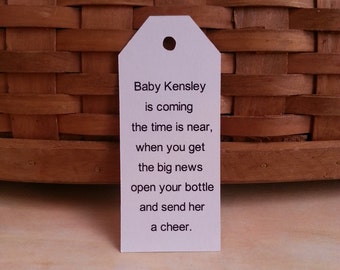 25 Baby is Coming Time is Near Baby Shower Favor Tags, Open Your Bottle and Send a Cheer Baby Shower Favor Tags, Custom Shower Favor Tags