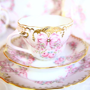 1 set left <<<<  7oz teacup set with rose and cherry blossom pattern, Germany porcelain