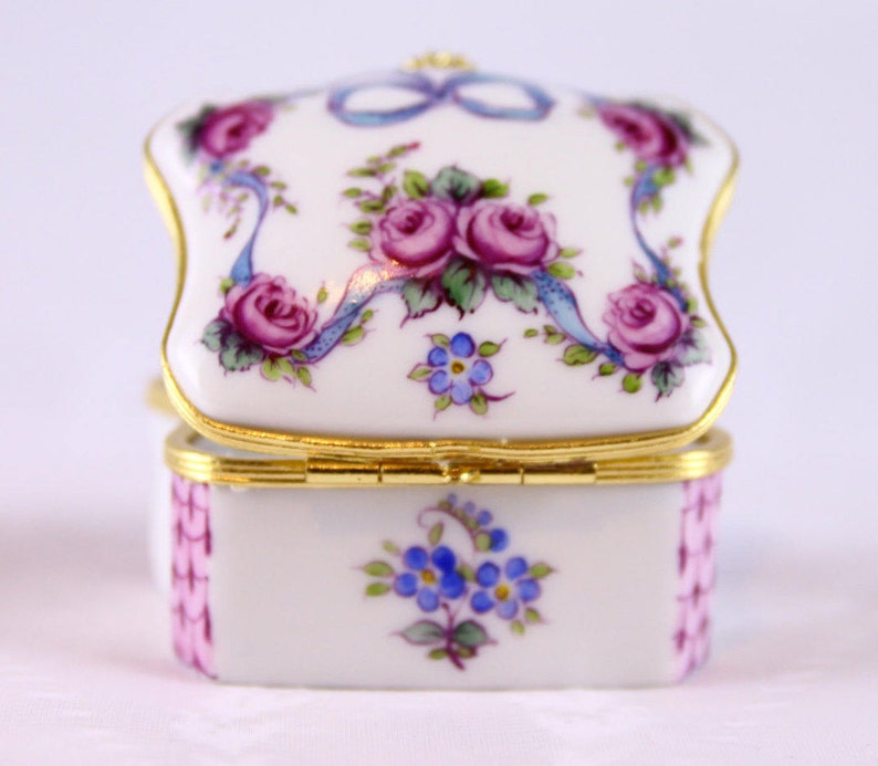 20 0ffLimoges Jewellery Box with Rose & Ribbon Etsy