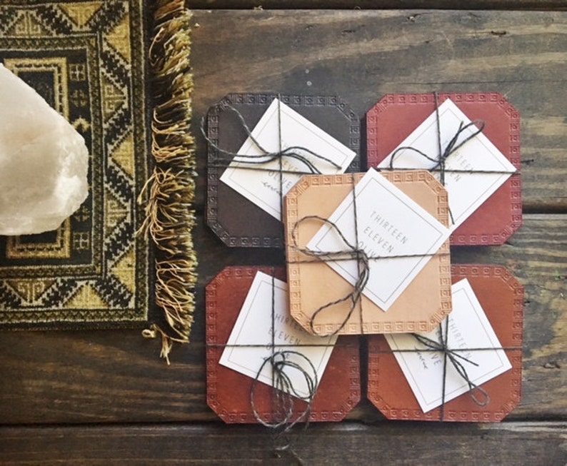 Leather Coasters Set of 4 Etsy