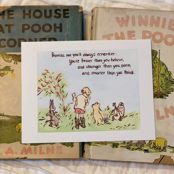 classic Pooh you are brave card, Pooh fighting cancer card, 100 acre wood encouragement card