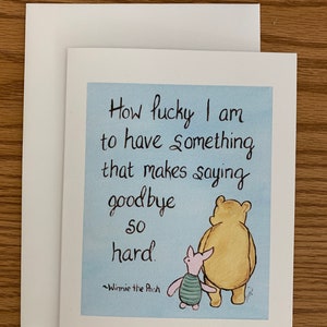 Winnie the Pooh goodbye card, miss you card, hard to say goodbye card