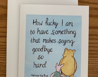 Winnie the Pooh goodbye card, miss you card, hard to say goodbye card