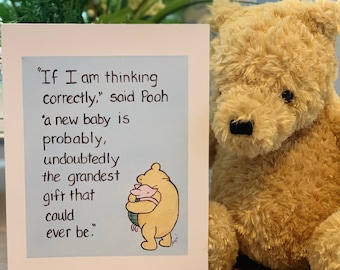 Pooh bear baby card Winnie the Pooh grandest gift quote, Classic Pooh expecting a baby