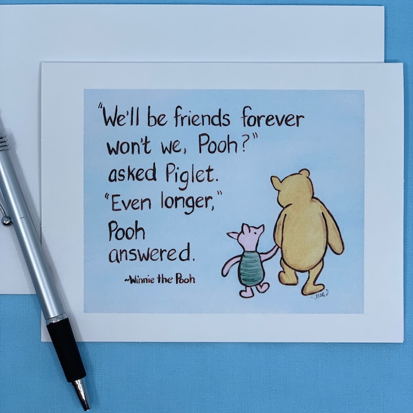 Pooh bear bff card, classic Pooh best friend card, Pooh and Piglet friends forever