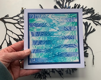 Original gelli print abstract seaweed greetings card