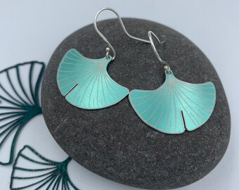 Teal ginkgo leaf aluminium earrings