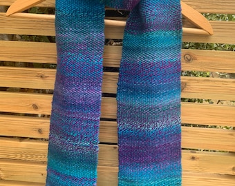 Handspun and woven purple and turquoise gradient scarf