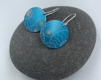 Turquoise aluminium ammonite circle earrings