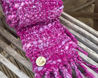 Handspun and woven shades of pink art scarf