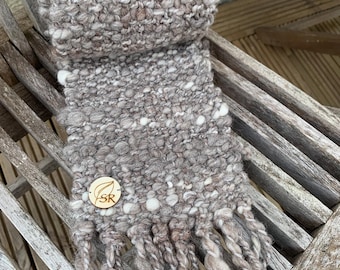 Handspun and woven soft brown art scarf