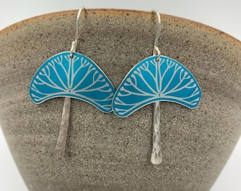 Turquoise aluminium and silver tree earrings