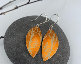 Orange aluminium Winter Tree earrings