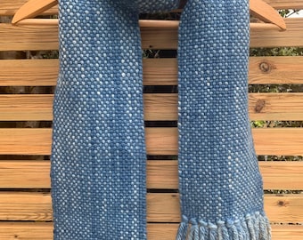 Handwoven indigo wool scarf
