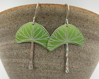 Lime Green aluminium and silver tree earrings