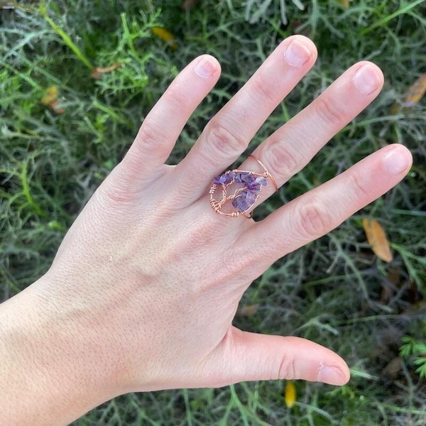 Tree of Life Ring, Amethyst Ring, Crystal Ring, Statement Ring, Purple Ring, Made To Order, Healing Crystal Ring, Amethyst Jewelry