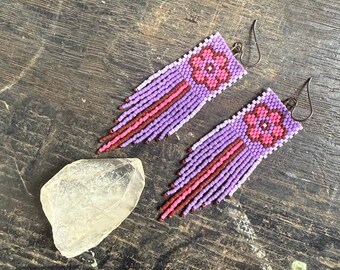 AURORA Purple Flower Earrings | Handmade | Delica | Seed Bead