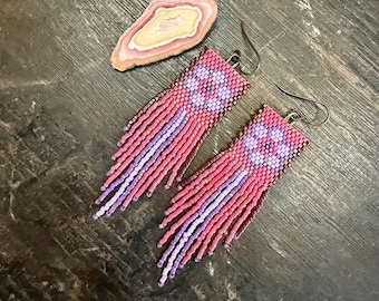 AURORA Pink Flower Earrings | Handmade | Delica | Seed Bead