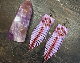 AURORA Lavender Flower Earrings | Handmade | Delica | Seed Bead
