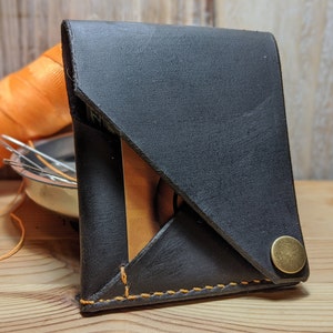 The Snap Wallet - Carteras negras y bronceadas - Cartera de bolsillo delantero - Cartera minimalista - Cuero curtido al aceite