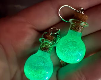 Handmade Halloween Glowing Potion Bottle Earrings