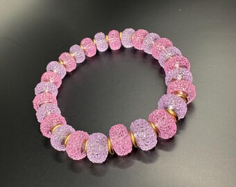 Sugared Pink and Purple Sparkle Bracelet with Gold Accents - Sparkling Stretchy Acrylic Jewelry