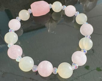 Rose Quartz & New Jade Bracelet: Calming Heart Chakra Gemstone Jewelry