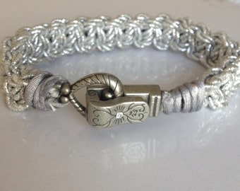 Sparkling Silver Bracelet with Pewter and Crystal Heart Closure