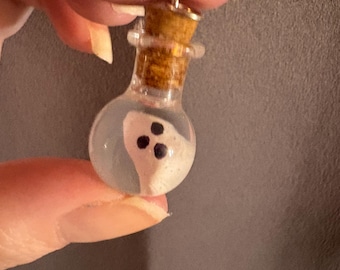 Handmade Halloween Ghost Necklace: Polymer Clay Charm Bottle Pendant