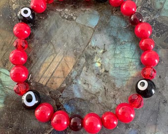 Red Howlite Evil Eye Bracelet: Grounding Garnet & Black Tourmaline