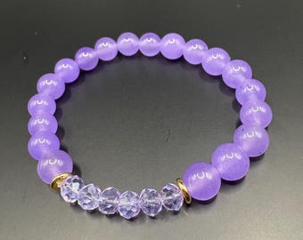 Lavender Jade Bracelet: Purple Crystal Accents, Handmade