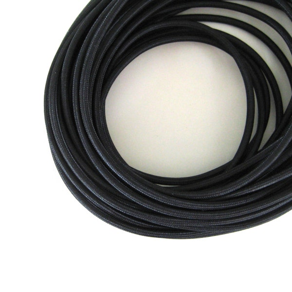 Wire by METER Black Fabric Cloth Covered Wire Electrical Cord  | Braided | 3 core | Vintage Industrial Pendant Lamp or Lighting Rewiring