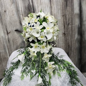Cream White Galaxy Orchids Bridal Bridesmaid Wedding Pageant Bouquet Real Touch White Calla Lily Matching Corsageboutonniere Accessories Bouquets Corsages Rmsintschool Com