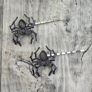 BOXED 2 - Gunmetal Spider Hair Bobby Pins - Wedding / Bridal / Prom / Gothic / Halloween