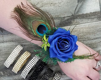Peacock Feather Wedding BOUTONNIERE for Groom Groomsmen CORSAGE PROM Quinceañera 