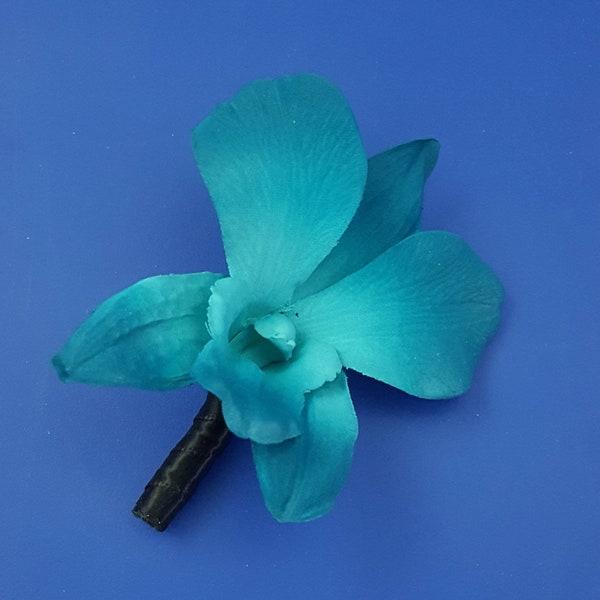 BOXED Teal Turquoise Galaxy Dendrobium Orchid Boutonniere - MATCHING Corsages