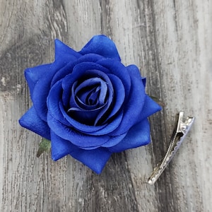 BOXED Real Touch Blue Rose Hair Clip -  MATCHING Boutonnieres / Corsages