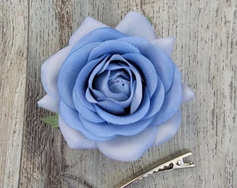 BOXED Real Touch Blue ICE Rose Hair Clip -  MATCHING Boutonnieres