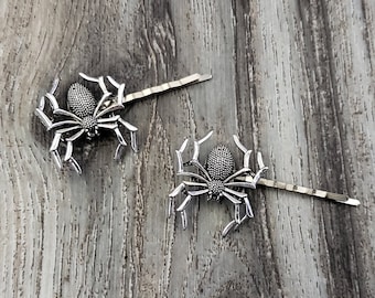CAJA DE 2 - Horquillas plateadas con forma de araña - Bodas, Novias, Bailes, Góticos y Halloween